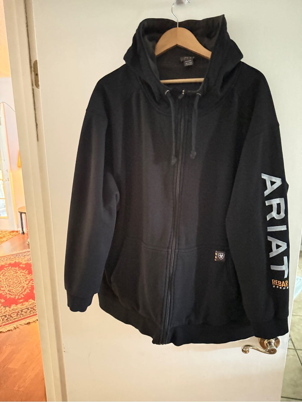 Ariat Black Full-Zip Hooded Work Jacket with Sleeve Logo3x